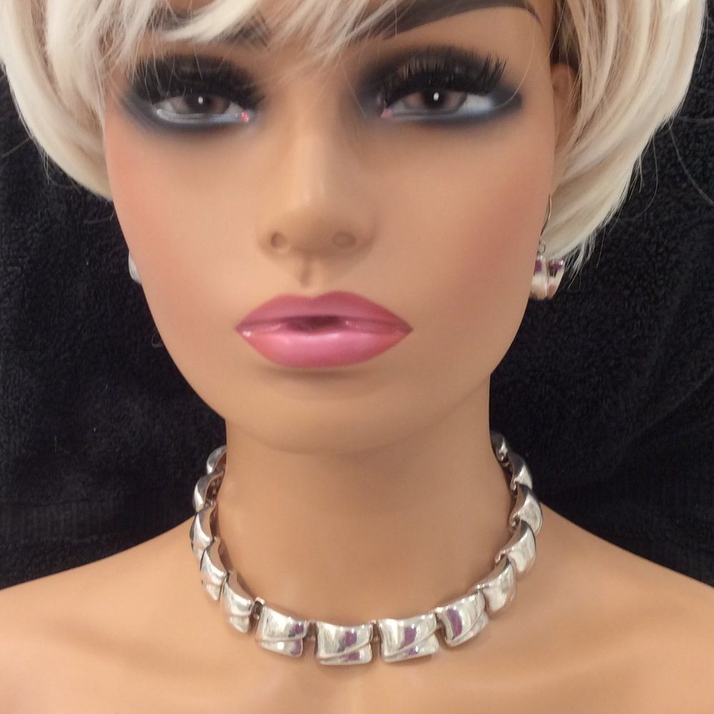 Vintage Escada Runway Silver Necklace & Earring Se